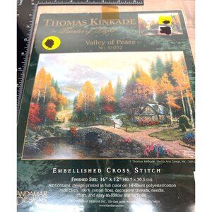 Thomas Kinkade Embellished Cross Stitch Kit "Valley Of Peace" 16"x12" Polyester/
